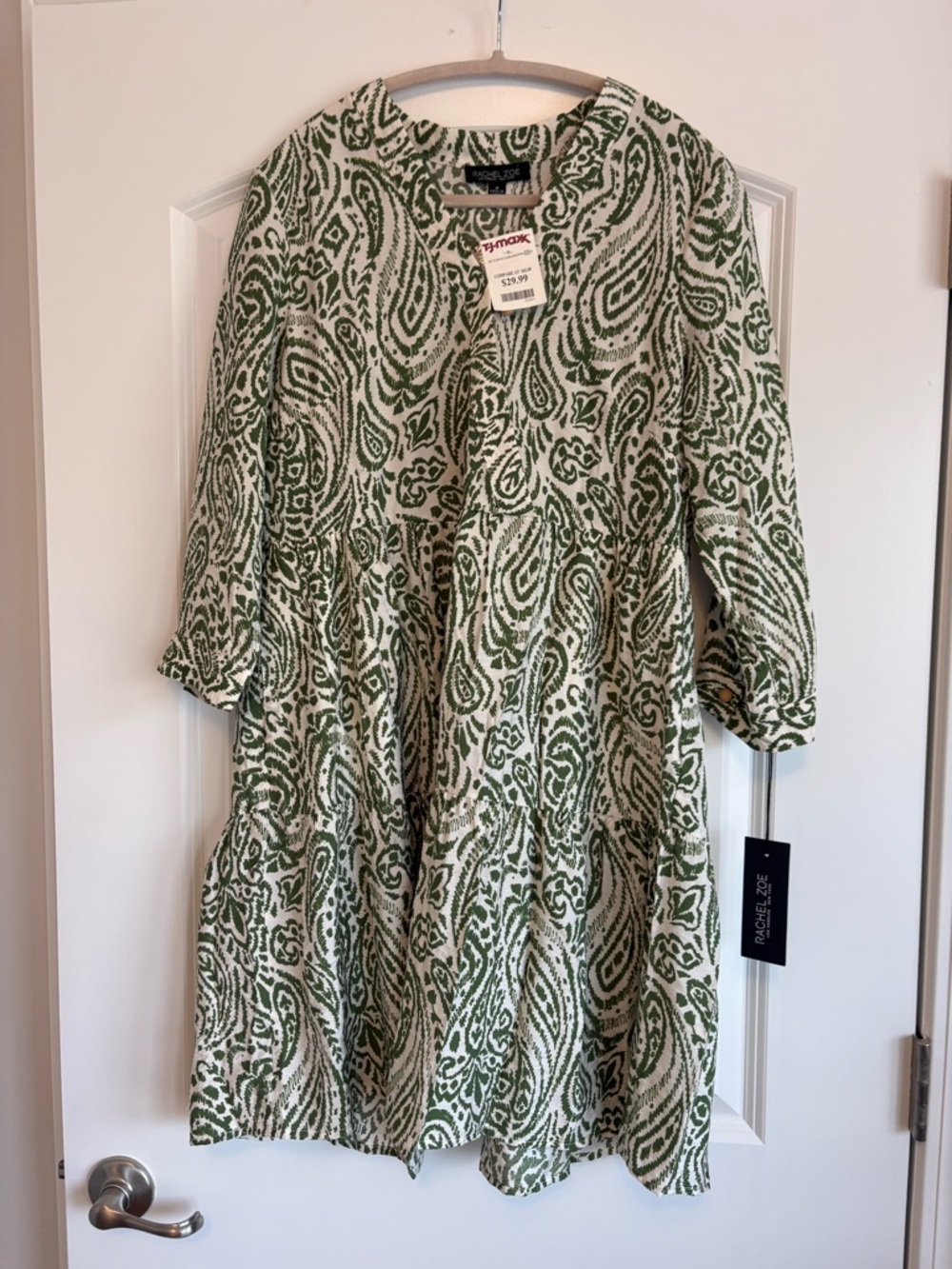 NWT’s-Rachel Zoe Green & White Paisley Tiered Dress